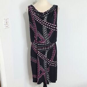 White House Black Market Black & Pink Sleeveless Dress with Cowl Neck, Size 10